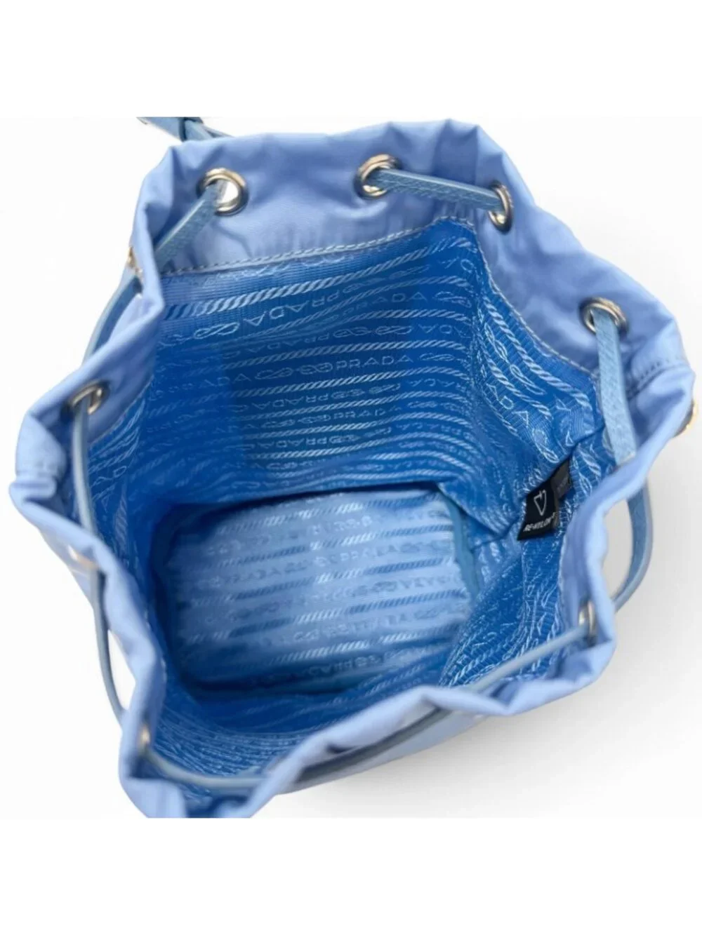 Prada Triangle Logo Re-Nylon Partial Leather Drawstring Bag Handbag Light Blue